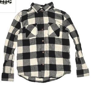 Sonoma Supersoft Long Sleeve Flannel Shirt Boy's Size 8 Black White Plaid EUC